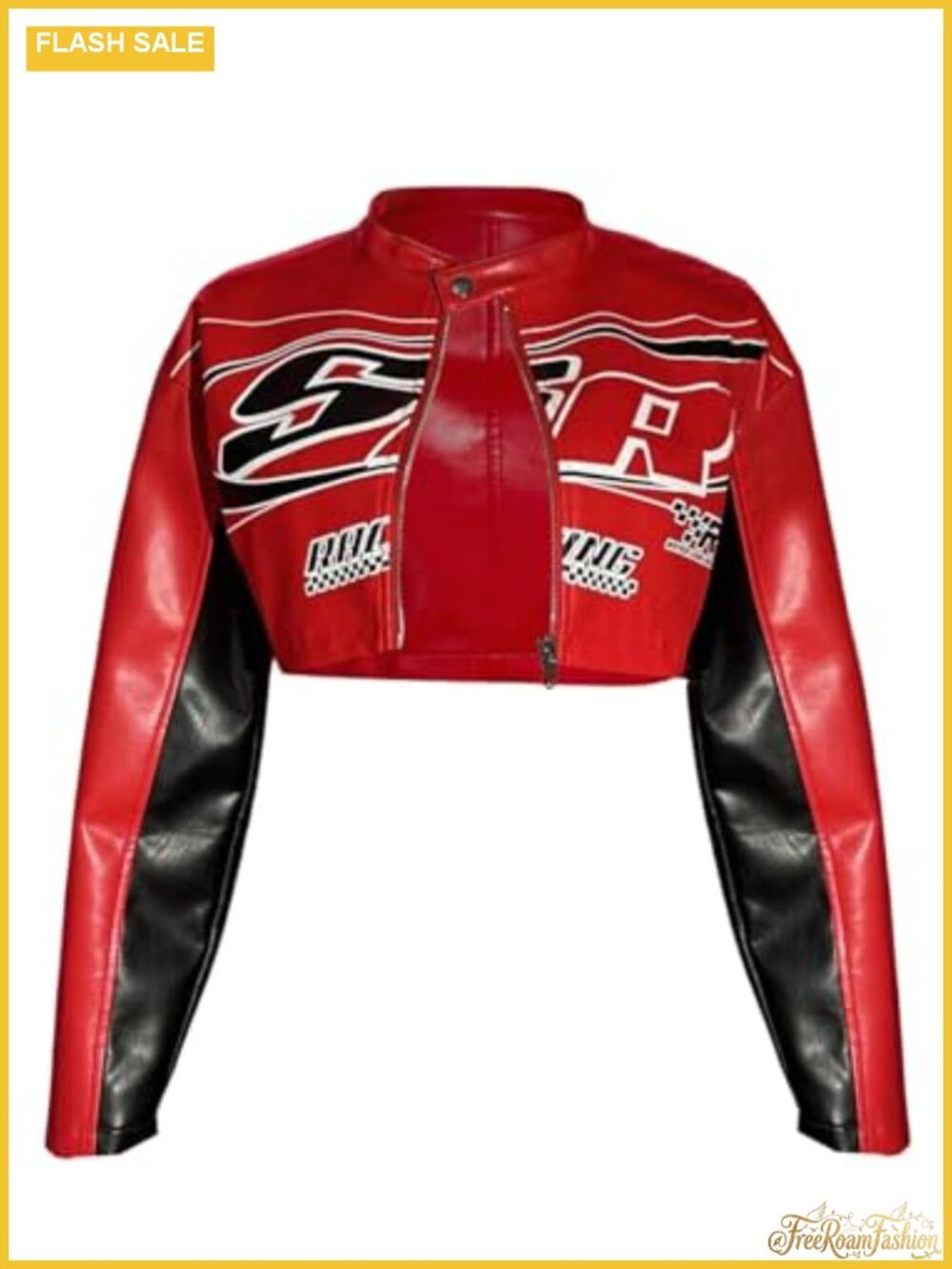Verdusa Women's Y2K Motorcycle Zip Up Crop Bomber Jacket Color Block Letter